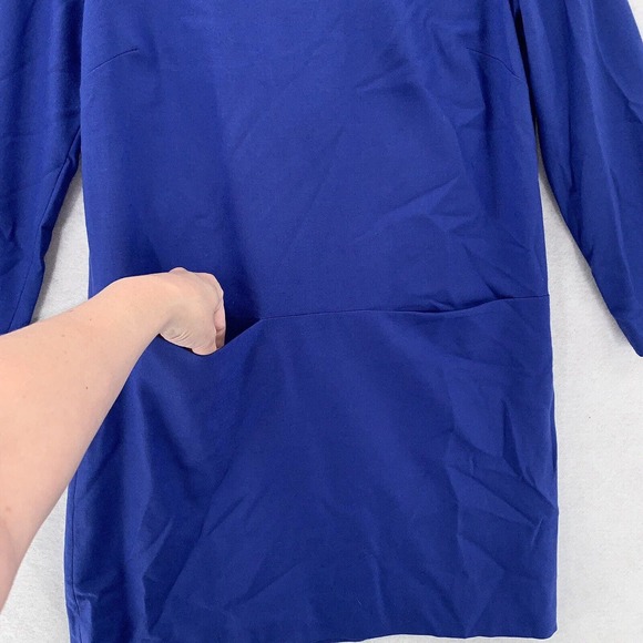 J Crew Wool Sheath Dress Long Sleeve Front‎ Pockets Knee Length Blue Womens 4 - Picture 4 of 8